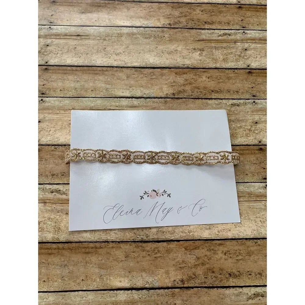 Eleina May & Co. Evangeline Gold Lace Headband